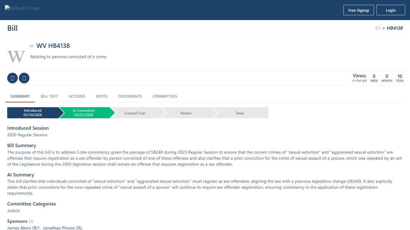 WV HB4138 BillTrack50
