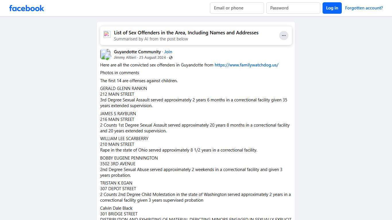 Guyandotte Community Here are all the convicted sex offenders in Guyandotte from https://www.familywatchdog.us/ Facebook