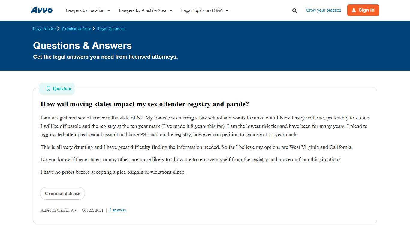 How will moving states impact my sex offender registry and parole? - Legal Answers