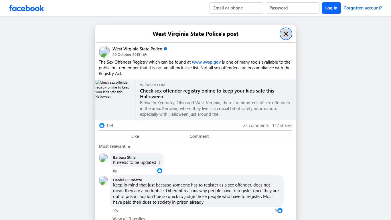 The Sex Offender Registry... - West Virginia State Police Facebook